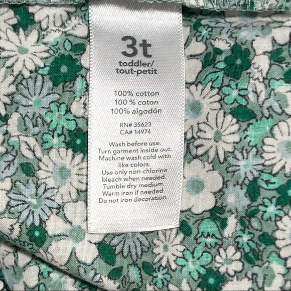 Carter's 3T Girls Green Floral Dress Cotton Metal Buttons - Picture 5 of 5